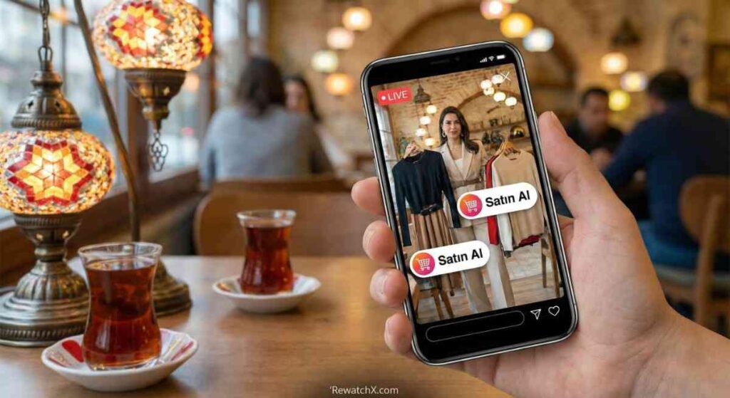 Türkiye'de mobil canlı yayın alışveriş uygulaması arayüzü.